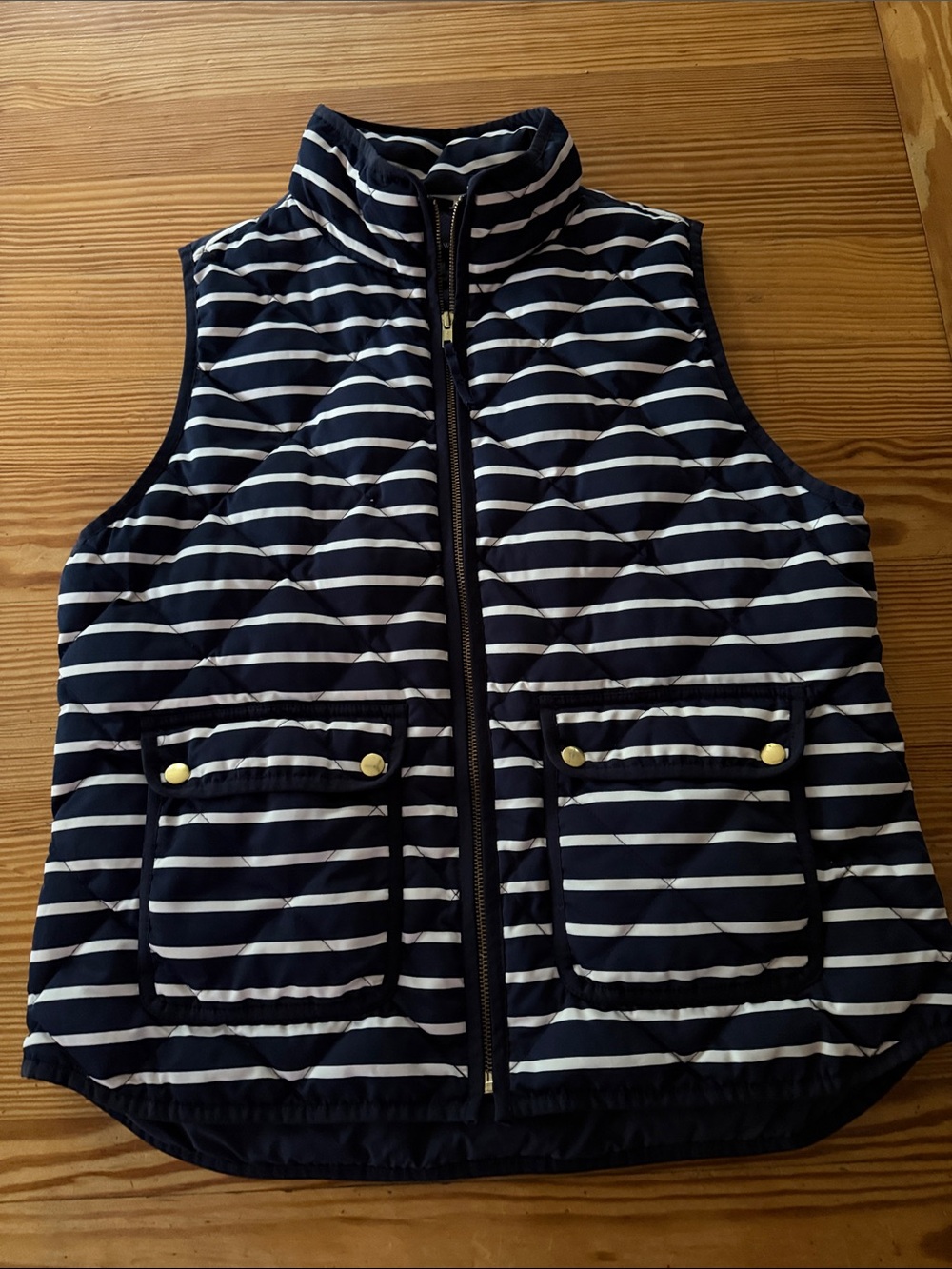 J. Crew Navy & White Striped Quilted Vest